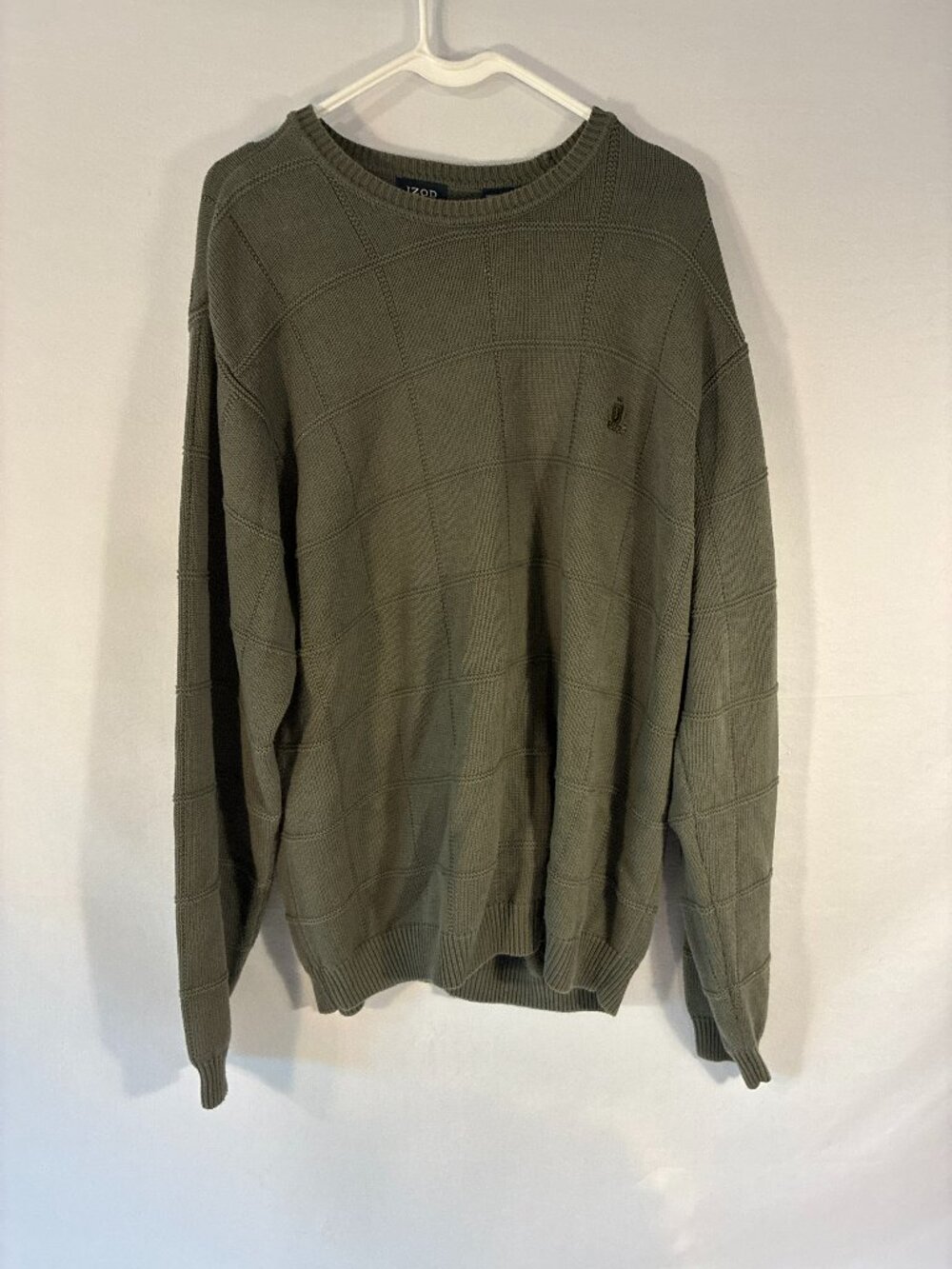 Vintage IZOD V-Neck Sweater Olive Green 100% Cotton Men's XL Made in Hong Kong 8